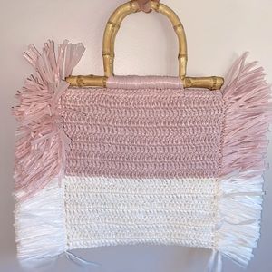NWOT Caterina Bertini Colorblocked Fringe Tote Bag